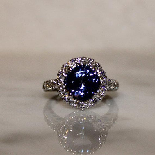 Bela Tanzanita Azul com Anel de Diamante 2.25 Quilates em Ouro Branco 14K - harrychadent.pt
