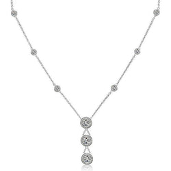 Bezel Milligrain Setting 3.15 Ct 18 Inches Necklace White Gold 14K