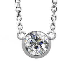 Bezel Set Round Cut Diamond Necklace Pendant 1.5 Ct. White Gold 14K