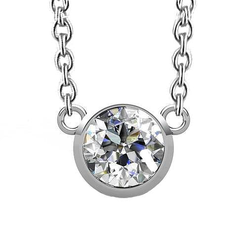 Conjunto de moldura com pendente de colar de diamantes com corte redondo de 1.5 ct. Ouro Branco 14K - harrychadent.pt