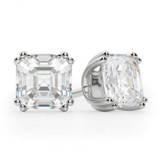 Big Asscher Cut 4 Quilates Diamond Stud Earring Ouro Branco Jóias Finas - harrychadent.pt