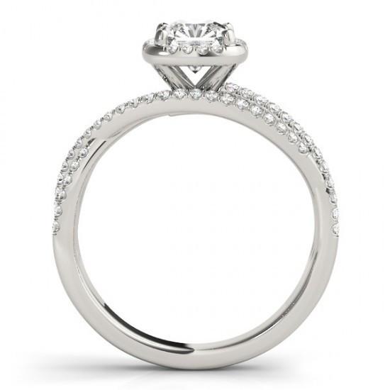 Almofada central Anel de noivado com halo de diamante 1.74 ct. Ouro Branco 14K - harrychadent.pt