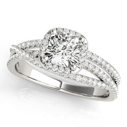 Center Cushion Diamond Halo Engagement Ring 1.74 Ct. White Gold 14K