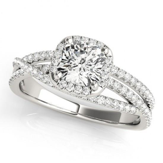 Almofada central Anel de noivado com halo de diamante 1.74 ct. Ouro Branco 14K - harrychadent.pt