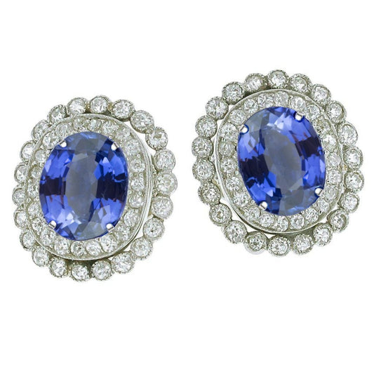 Ceylon Sapphire Redondo Oval Diamond Halo Stud Earrings 5,50 Ct. WG 14K - harrychadent.pt