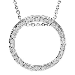 Circle Necklace Pendant 1.90 Carats Round Diamonds White Gold 14K