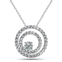 Circle Pendant Necklace 1.49 Carats Gorgeous Diamonds White Gold 14K New
