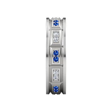 Ajuste confortável Tipo Vintage Banda Diamantes Azul Safira Ouro Branco 14K