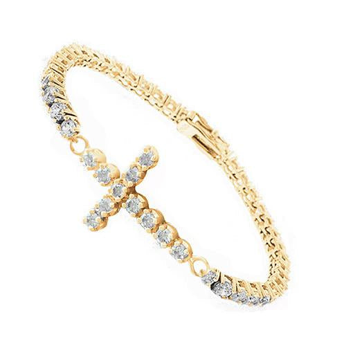 Pulseira de tênis com diamante cruzado 12 quilates ouro amarelo joias com corte redondo - harrychadent.pt