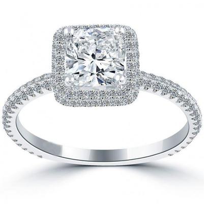 Almofada e anel de casamento Halo de diamante com corte redondo de 3.80 quilates - harrychadent.pt