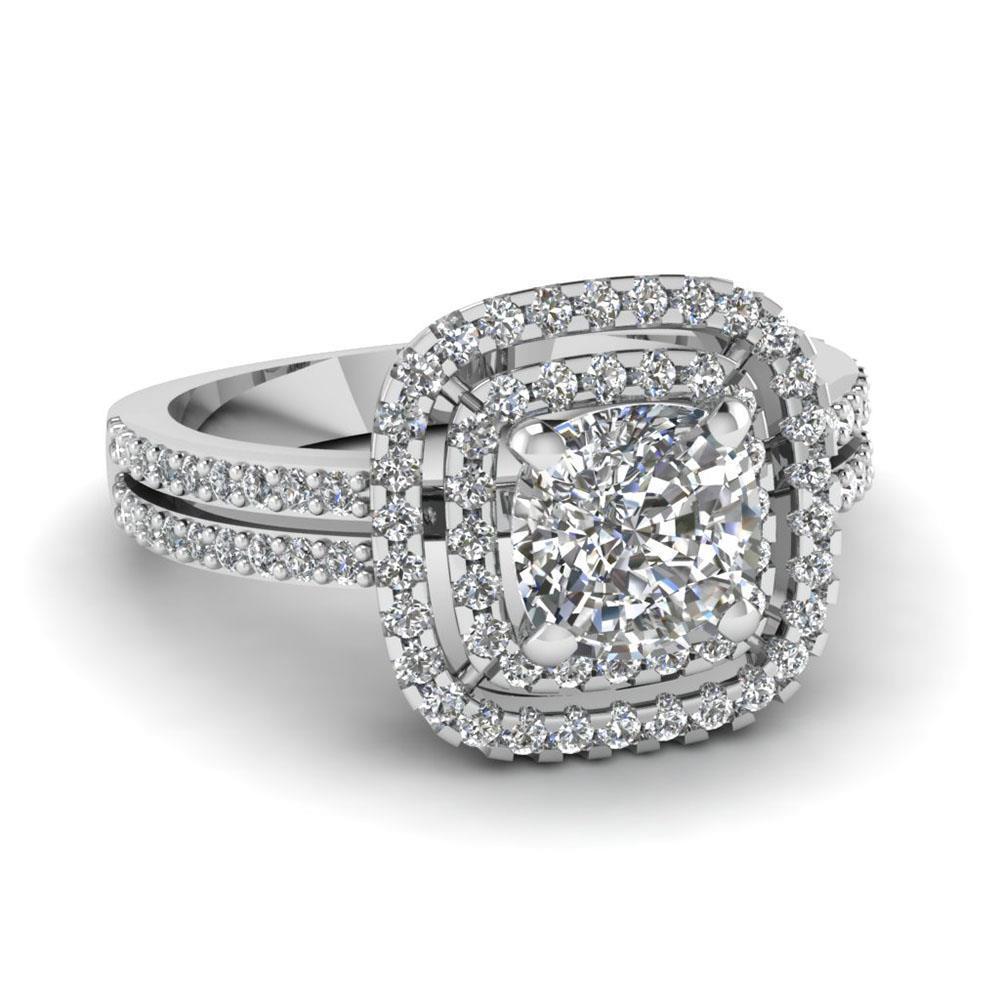 Almofada e anel de diamante de halo duplo com corte redondo 2.50 quilates WG 14K - harrychadent.pt