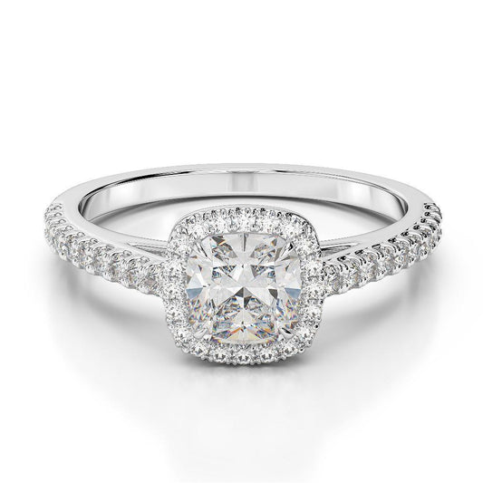 Almofada e anel de diamante redondo de 3.25 quilates Halo White Gold 14K - harrychadent.pt