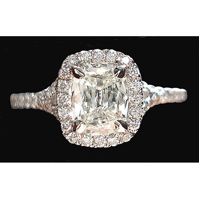 Almofada centro Halo anel de noivado de diamante 3,75 ct. Ouro Branco 14K - harrychadent.pt