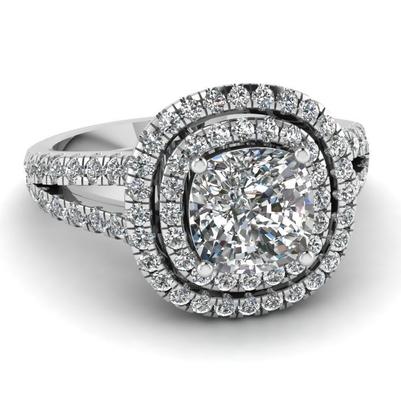 Almofada com corte duplo halo 3,23 quilates anel de diamante em ouro branco 14K - harrychadent.pt