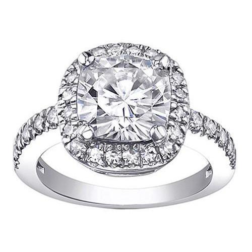 Anel de noivado Halo Diamond com corte de almofada 2 Ct. Ouro Branco 14K - harrychadent.pt