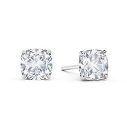Cushion Cut Lab Grown 2.50 Carats Diamonds Studs Earrings Wg 14K