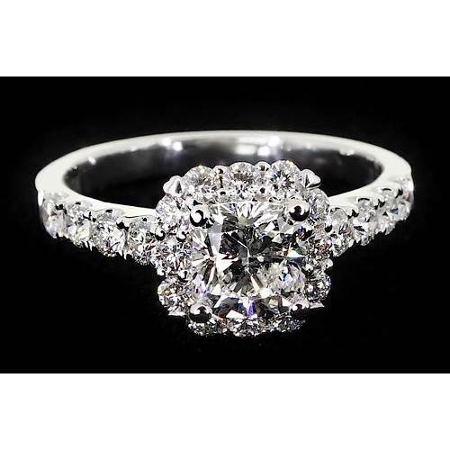 Almofada de diamante anel de noivado halo 2 quilates ouro branco 14K - harrychadent.pt