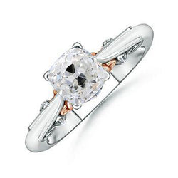 Cushion Diamond Old Miner Ring Solitaire 1.50 Carats Filigree Two Tone