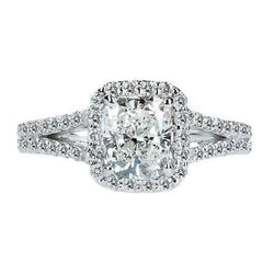 Cushion Halo Diamond Royal Engagement Ring 2.75 Carats White Gold 14K