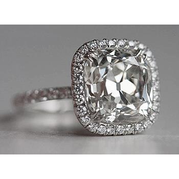 Almofada de mineiro antigo anel de noivado de halo de diamante 1.50 ct ouro branco 14K - harrychadent.pt