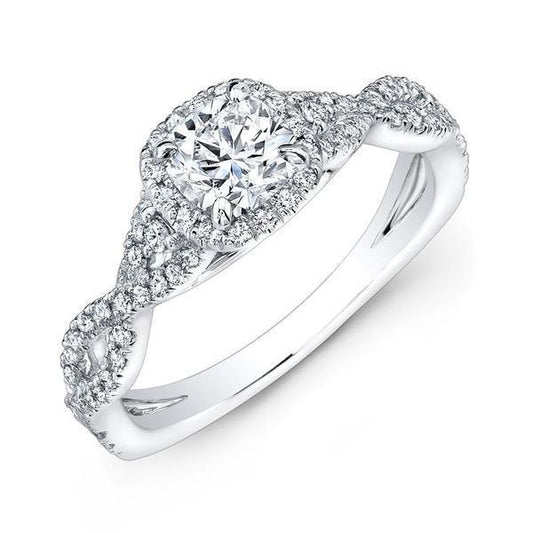 Almofada e anel de casamento de diamante redondo Halo 1.60 ct joias de ouro branco - harrychadent.pt