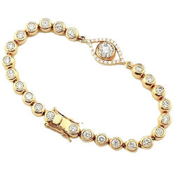 Diamond Bracelet 10.75 Carats Bezel Set Evil Eye Yellow Gold 14K