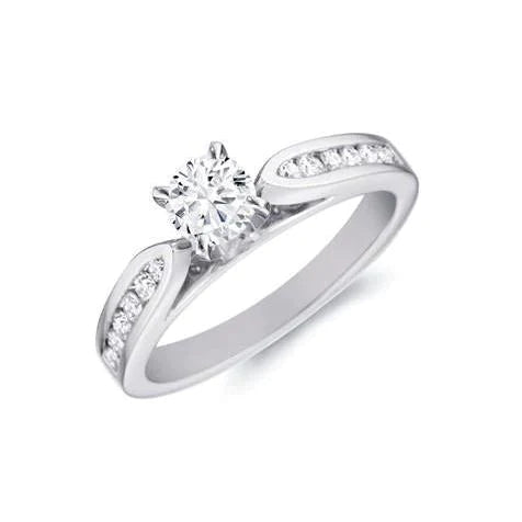 Anel de noivado com diamante catedral corte brilhante WG 14K