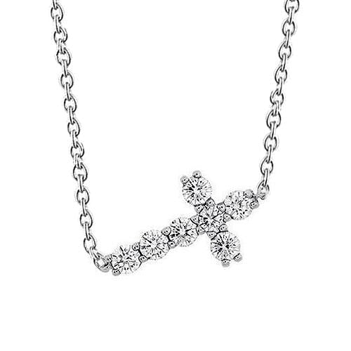 Colar de diamante com cruz pendente de 1.40 quilates e ouro branco 14K - harrychadent.pt