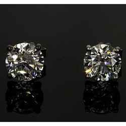 Diamond Earrings 1.50 Carats Round Stud Prong Set White Gold 14K