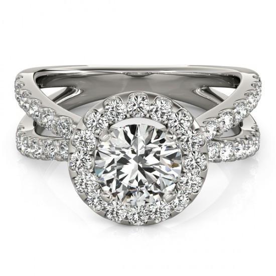 Anel de diamante de noivado halo 2.50 quilates de haste dividida em ouro branco 14K - harrychadent.pt
