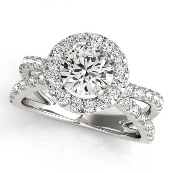 Anel de diamante de noivado halo 2.50 quilates de haste dividida em ouro branco 14K - harrychadent.pt