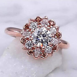 Diamond Engagement Ring 2 Carats Halo Lotus Flower Rose Gold