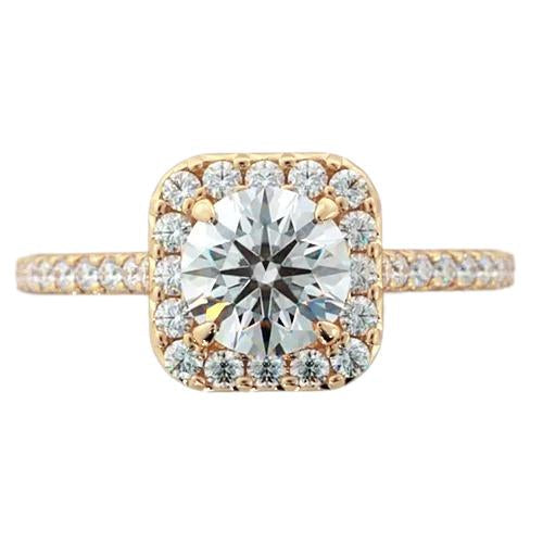 Anel de noivado de diamante Halo 2.25 quilates ouro amarelo joias femininas - harrychadent.pt