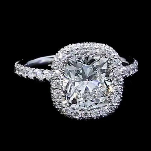 Anel de noivado de diamante Halo 3 quilates feminino ouro branco 14K joias - harrychadent.pt
