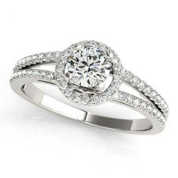 Diamond Engagement Ring Halo Split Shank Jewelry 1.35 Carat WG 14K