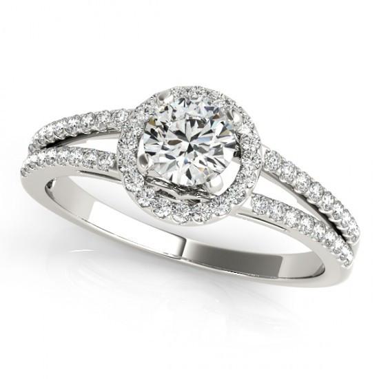 Anel de noivado de diamante joias com haste dividida em halo 1.35 quilates WG 14K - harrychadent.pt