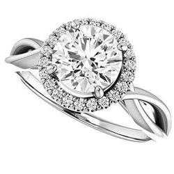 Diamond Halo Engagement Ring 3.10 Carats Twisted Shank Ladies Jewelry