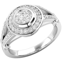 Diamond Halo Engagement Ring 3.65 Carats Bezel Set White Gold