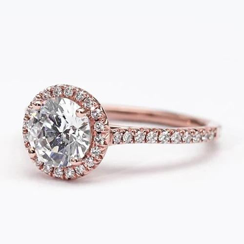 Anel de diamante halo 2.50 quilates joias com detalhes em ouro rosa novo - harrychadent.pt