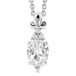 Diamond Pendant Slide Pear Old Miner 3.50 Carats Prong Set With Chain