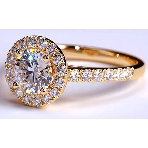 Anel de diamante Halo 3.50 quilates e ouro amarelo 14K - harrychadent.pt