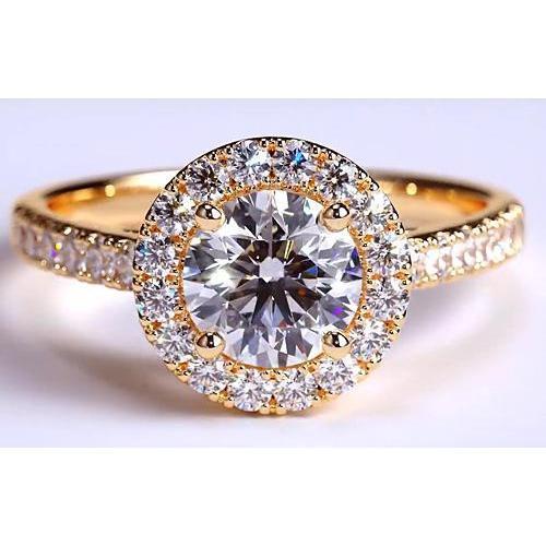 Anel de diamante Halo 3.50 quilates e ouro amarelo 14K - harrychadent.pt