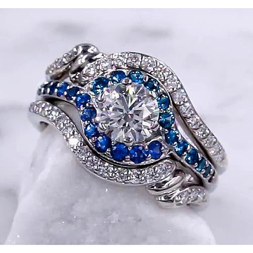 Conjunto de anel de diamante de 3.50 quilates e joias femininas de safira azul - harrychadent.pt