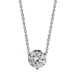 Diamond Solitaire Necklace Pendant With Chain 1.0 Carat White Gold 14K