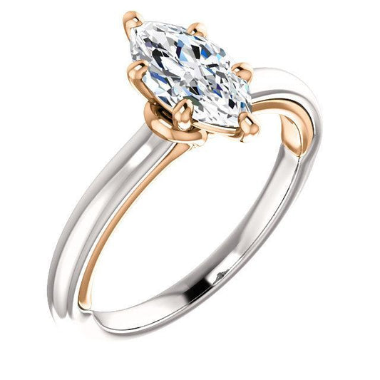 Diamante Solitaire Ring Marquise Cut 1 Quilate Two Tone Ladies Jóias - harrychadent.pt