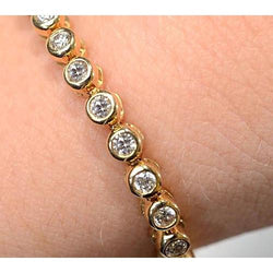 Diamond Tennis Bracelet Women Bezel Set 5 Carats Yellow Gold Jewelry