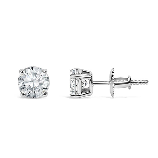 Diamond Stud Earrings 3 Carats Prong Set White Gold Jewelry