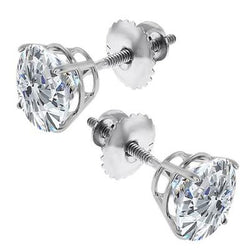 Diamonds Ladies Studs Earrings 3 Carats 14K White Gold