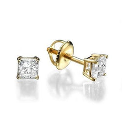 Diamonds Studs Earrings 3.50 Carats 14K Yellow Gold Princess Cut