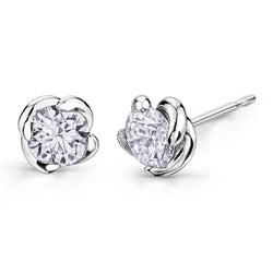 Diamonds Studs Earrings Flower Style 1.60 Carats 14K White Gold